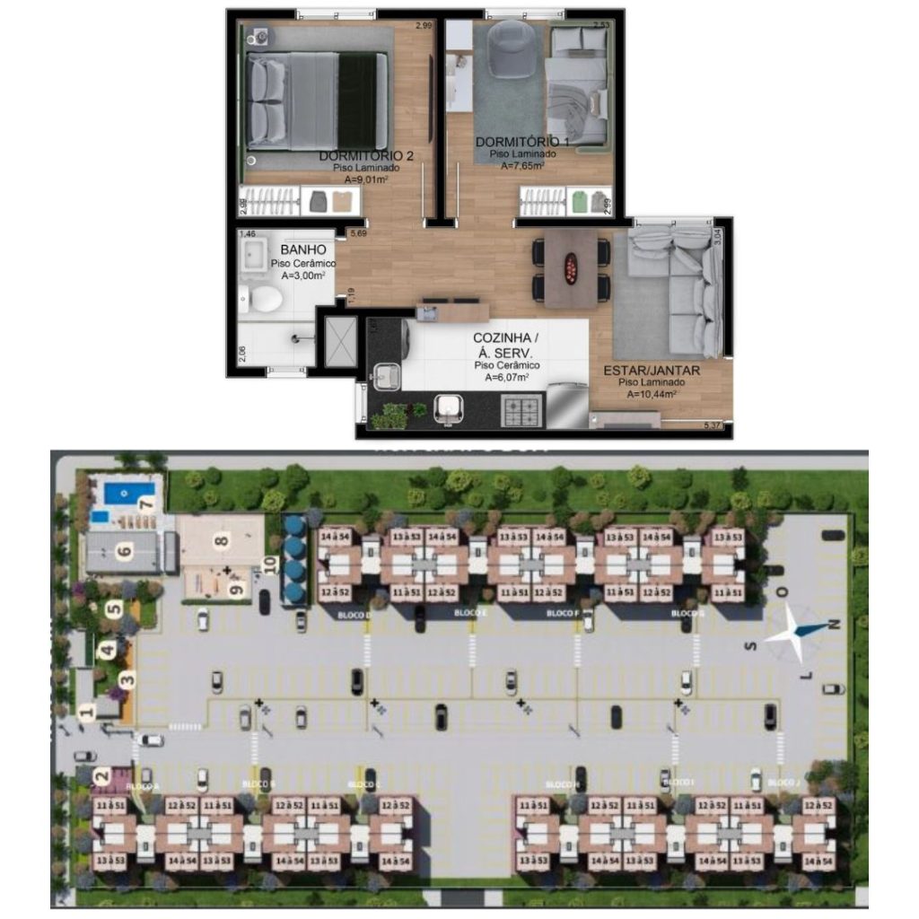 Novo Hamburgo/2 dorm/1 ban/1 vaga/Lazer