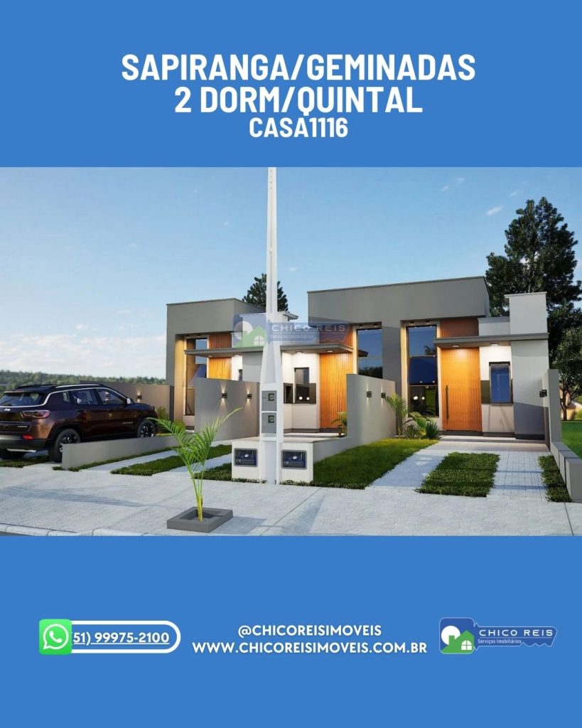 Sapiranga/Geminadas/2-dorm/60m2/1-banh/Quintal/1-vaga–CASA1116