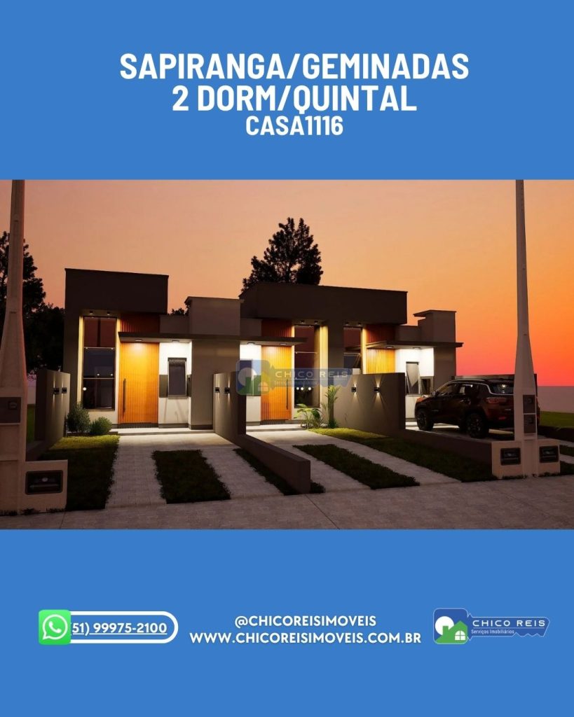 Sapiranga/Geminadas/2-dorm/60m2/1-banh/Quintal/1-vaga–CASA1116